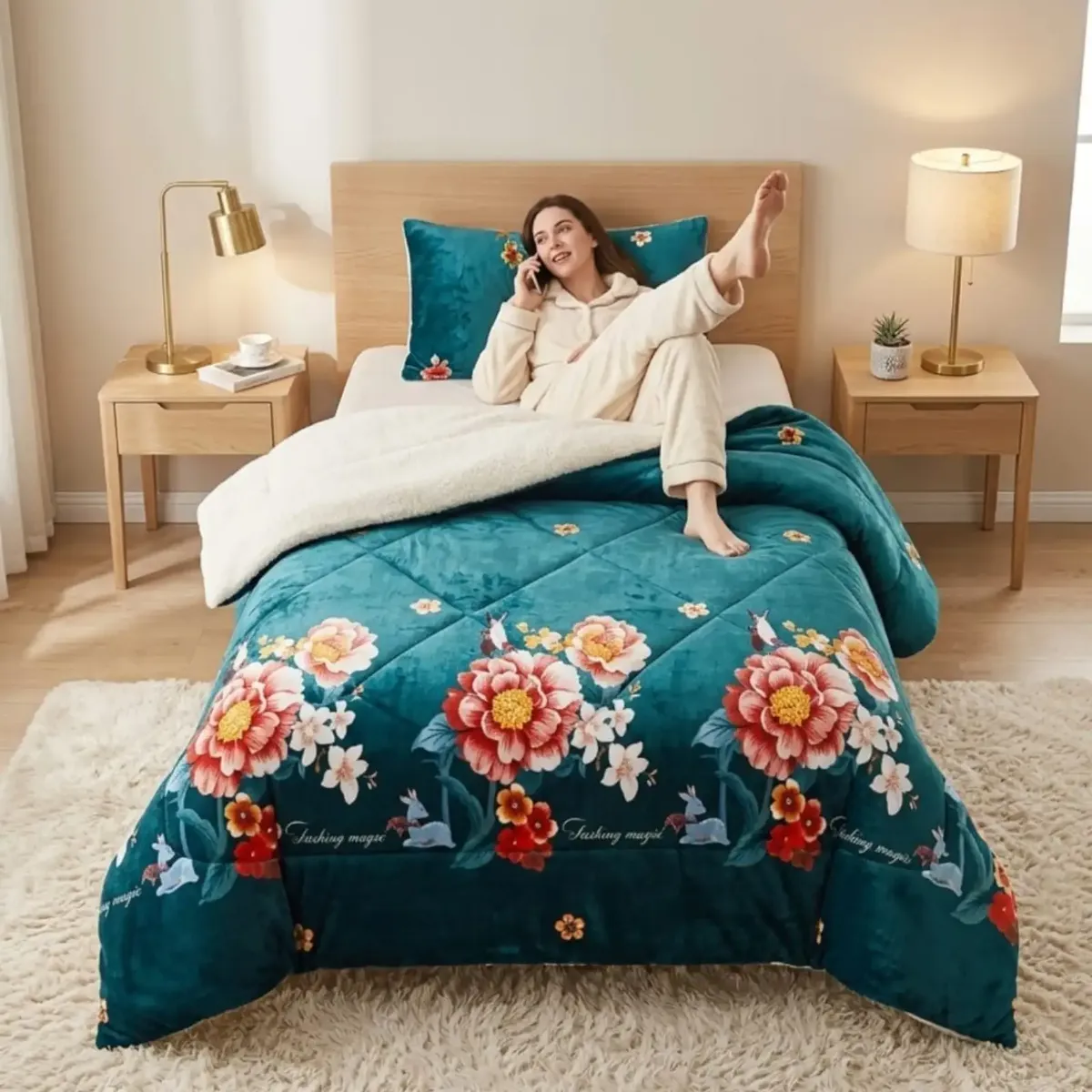 GENERICO - Cubrecama Plush con Chiporro Plaza y Media Diseño Premium