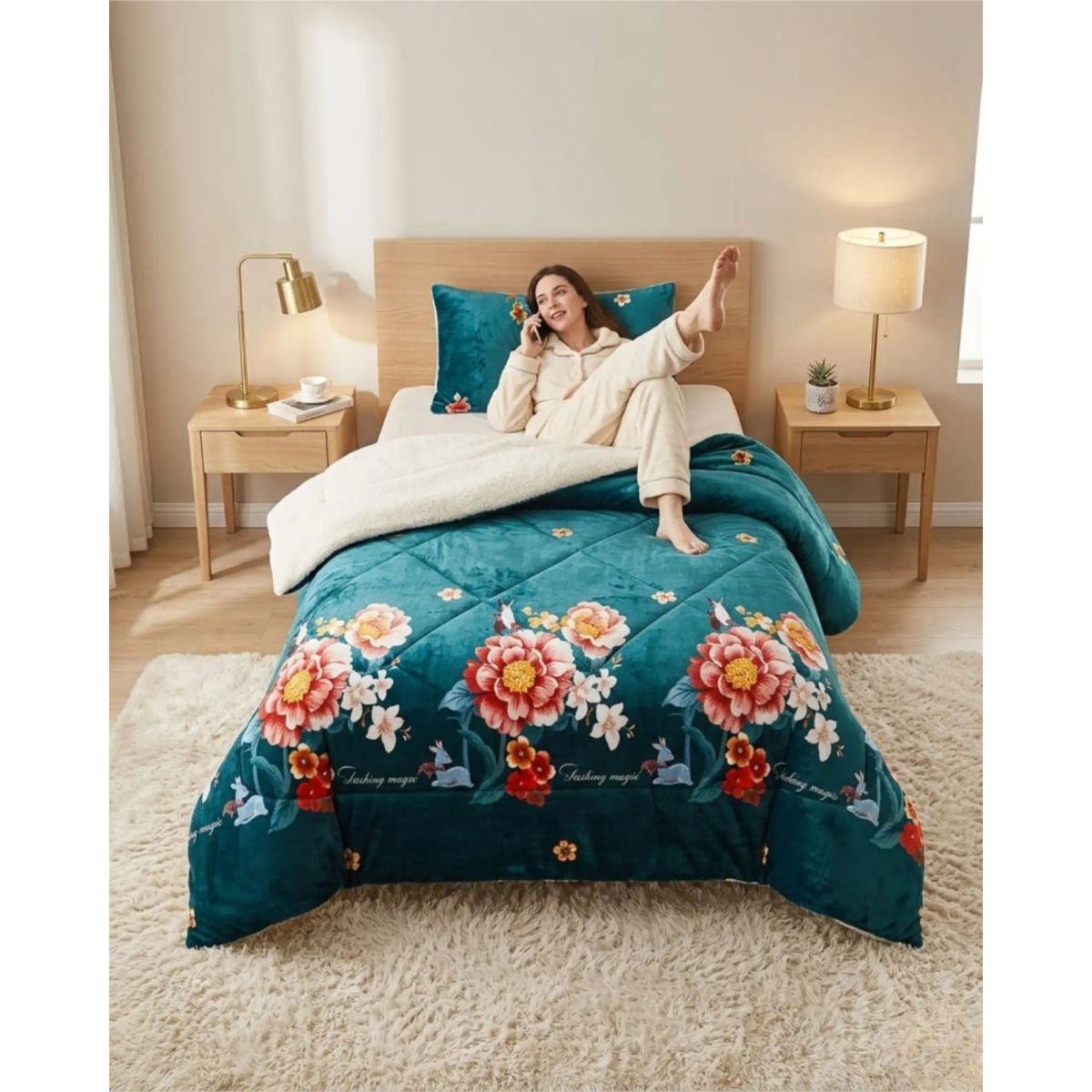 GENERICO - Cubrecama Plush con Chiporro Plaza y Media Diseño Premium
