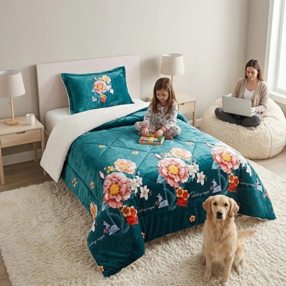 GENERICO - Cubrecama Plush con Chiporro Plaza y Media Diseño Premium