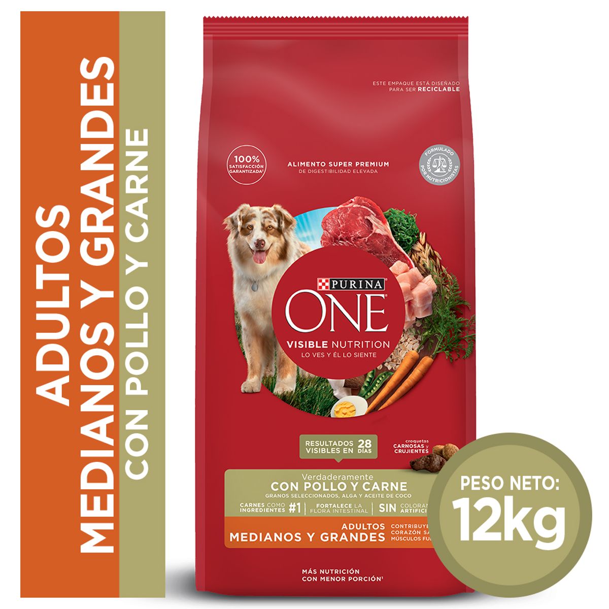 PURINA ONE - Alimento seco para perro PURINA® ONE® Adultos Medianos y Grandes Pollo y Carne 12kg