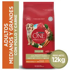 PURINA ONE - Alimento seco para perro PURINA® ONE® Adultos Medianos y Grandes Pollo y Carne 12kg
