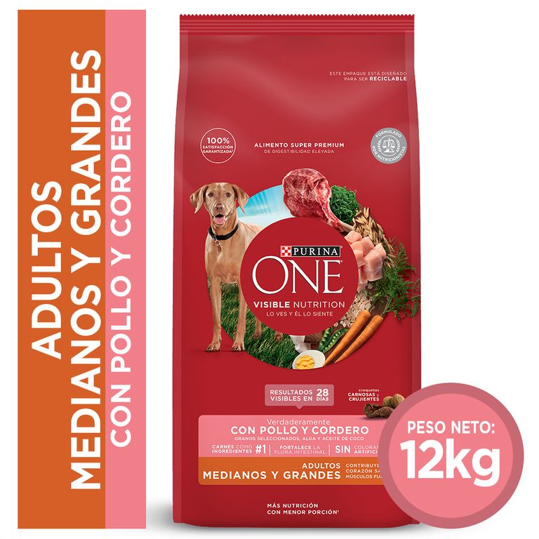 Alimento para perro PURINA ONE Adultos Medianos y Grandes Pollo y Cordero 12kg