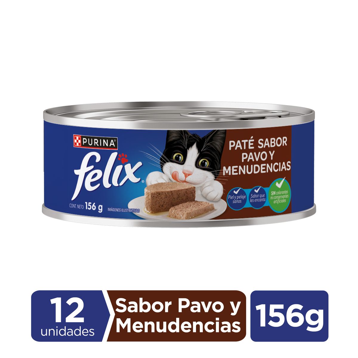 PURINA FELIX - Pack x12 Alimento húmedo para gato FELIX® Paté Pavo y Menudencias Lata 156g