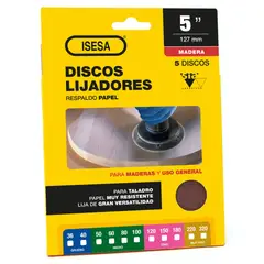GENERICO - Pack 5 Discos de Lija 5 Grano 220 Madera y Vidrio Buje 5 mm Siapan 3708