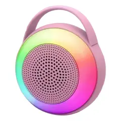 GENERICO - Mini altavoz Bluetooth portátil con luces LED RGB color Rosa forma circular