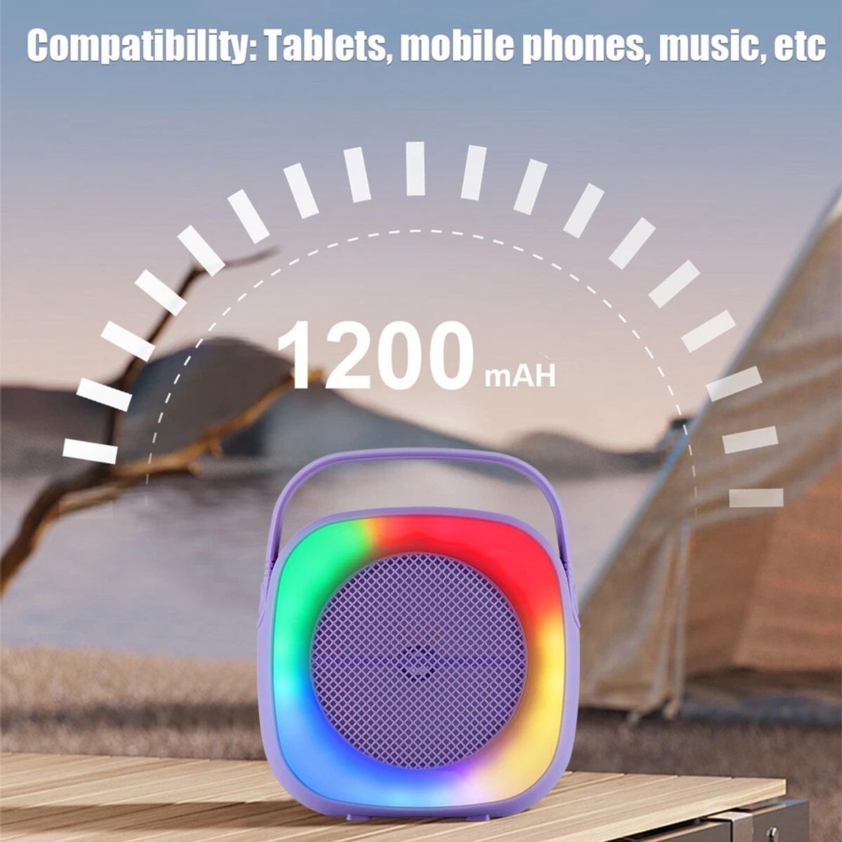 GENERICO - Mini altavoz Bluetooth portátil con luces LED RGB color Lila forma Cuadrada
