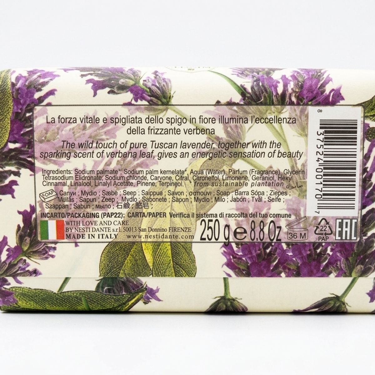 NESTI DANTE - Jabón Italiano 250 grs - Lavanda Verbena