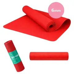 PWRFITNESS - Mat de Yoga 6 mm Rojo Antideslizante para Yoga, Pilates y Fitness