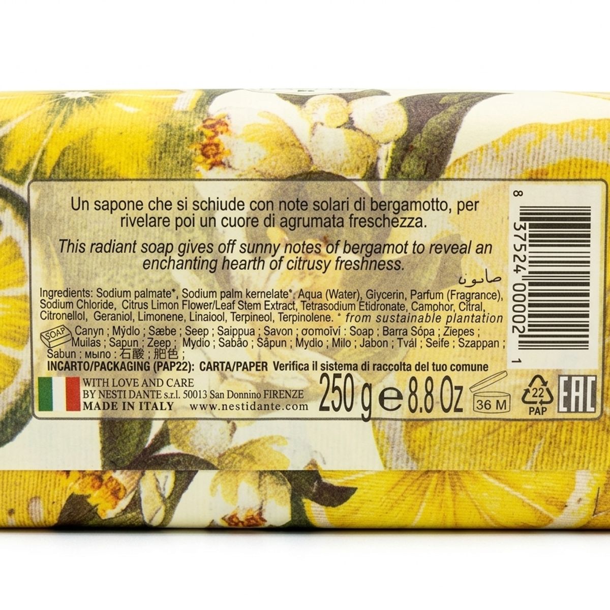 NESTI DANTE - Jabón Italiano - Il Frutteto Cedro y Bergamota
