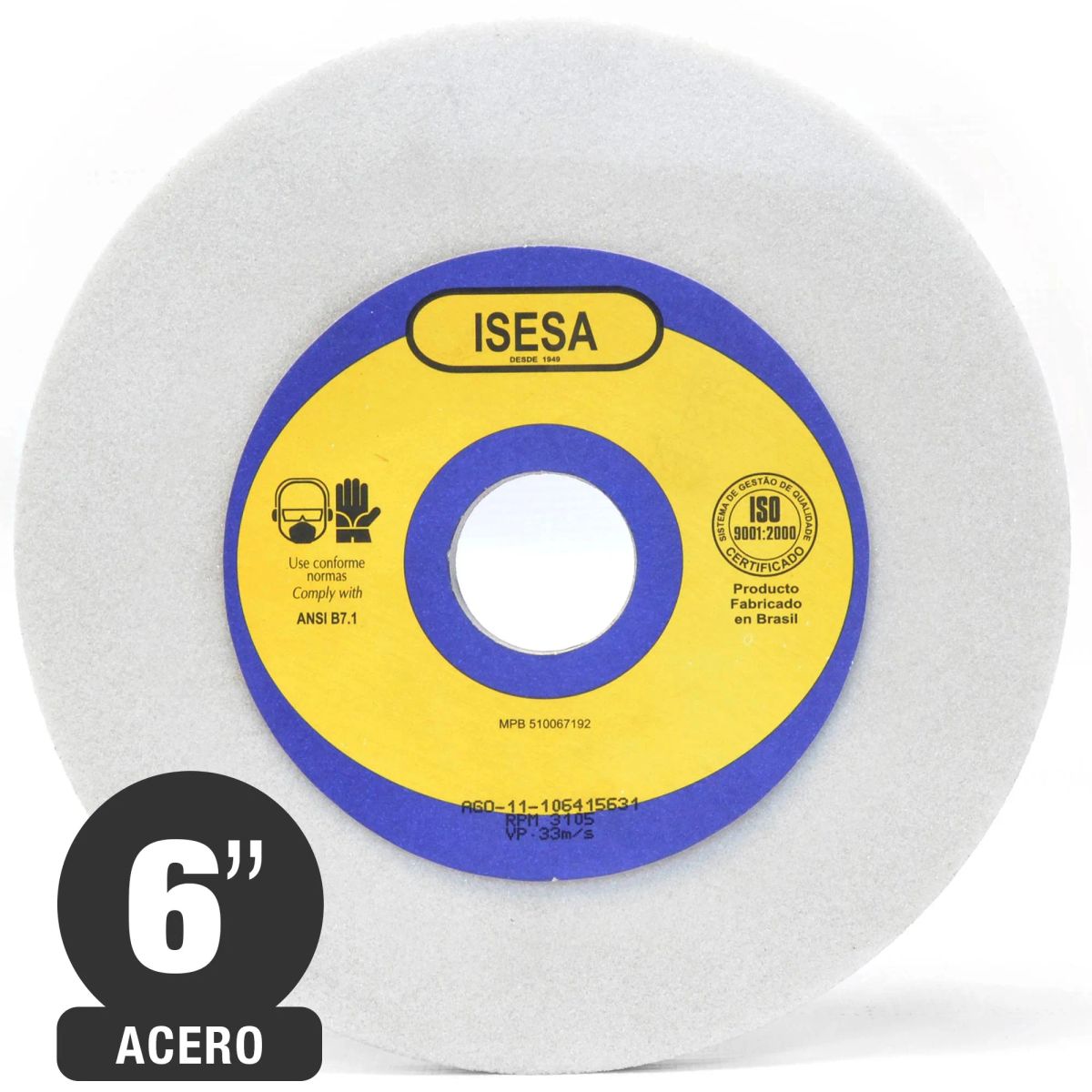 ISESA - Piedra Esmeril Recta Óxido Aluminio Blanco 6x1 P60