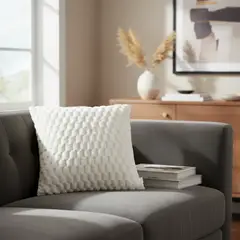 GENERICO - Cojín Con Relleno 45x45cm Con Relieve Cuadriculado Suave Marfil Para Sofas
