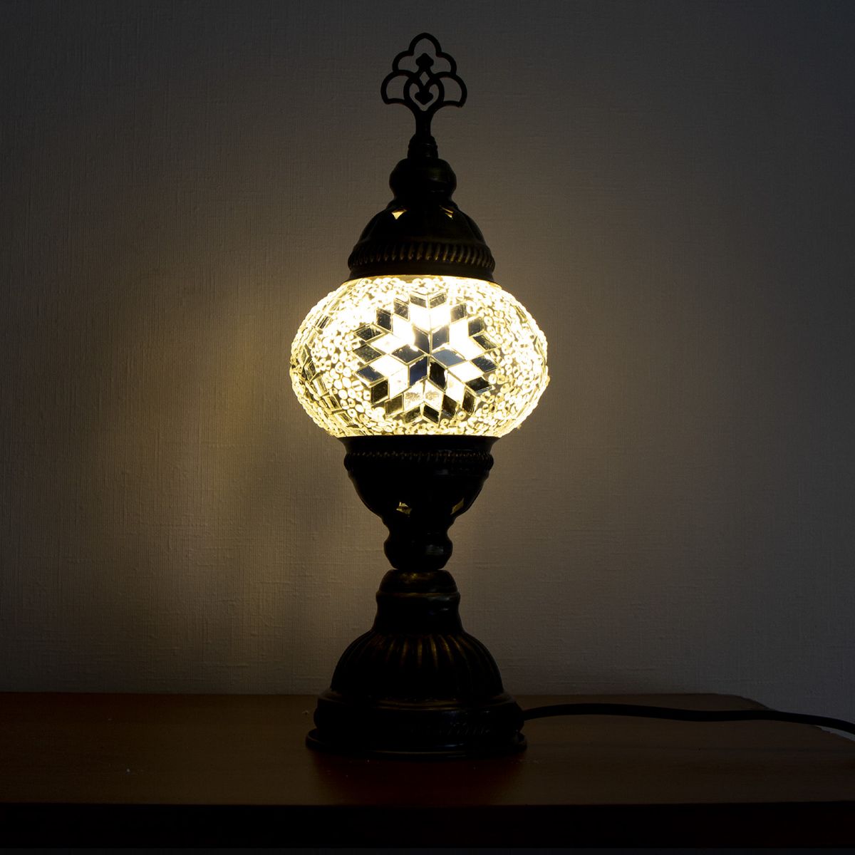 TURKUAZ - Lámpara turca de mesa XS Estrella Blanca