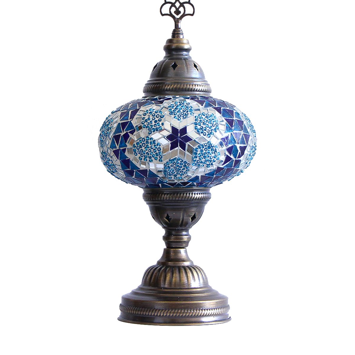 TURKUAZ - Lámpara turca de mesa M prisma azul y turquesa