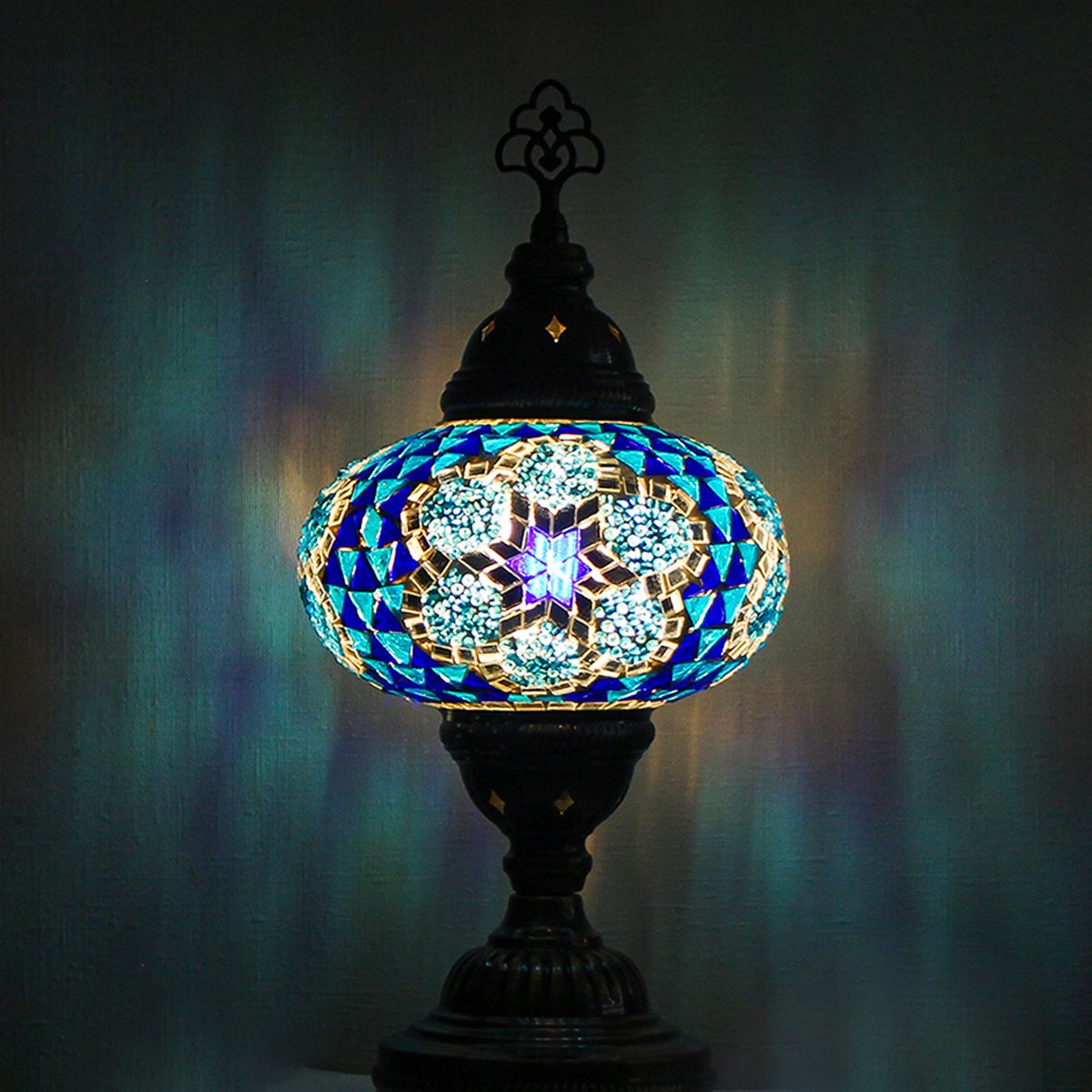 TURKUAZ - Lámpara turca de mesa M prisma azul y turquesa