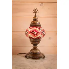 TURKUAZ - Lámpara turca de mesa S Rombos rojos + ampolleta