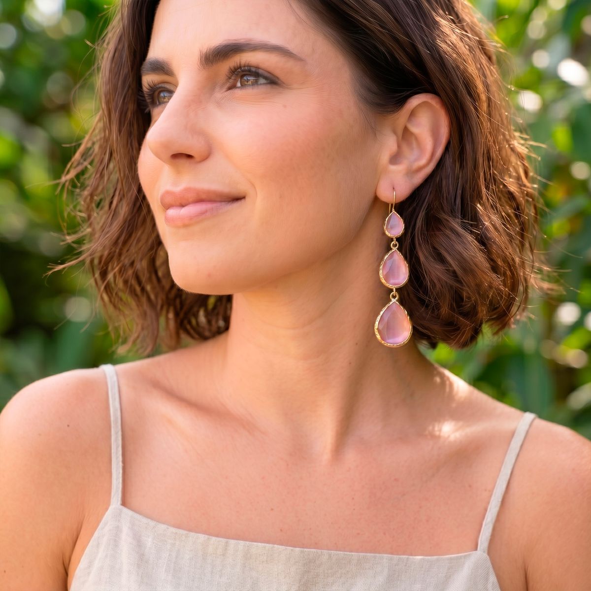 TURKUAZ - Aros Triple Aura Rosa - Baño de oro 22k