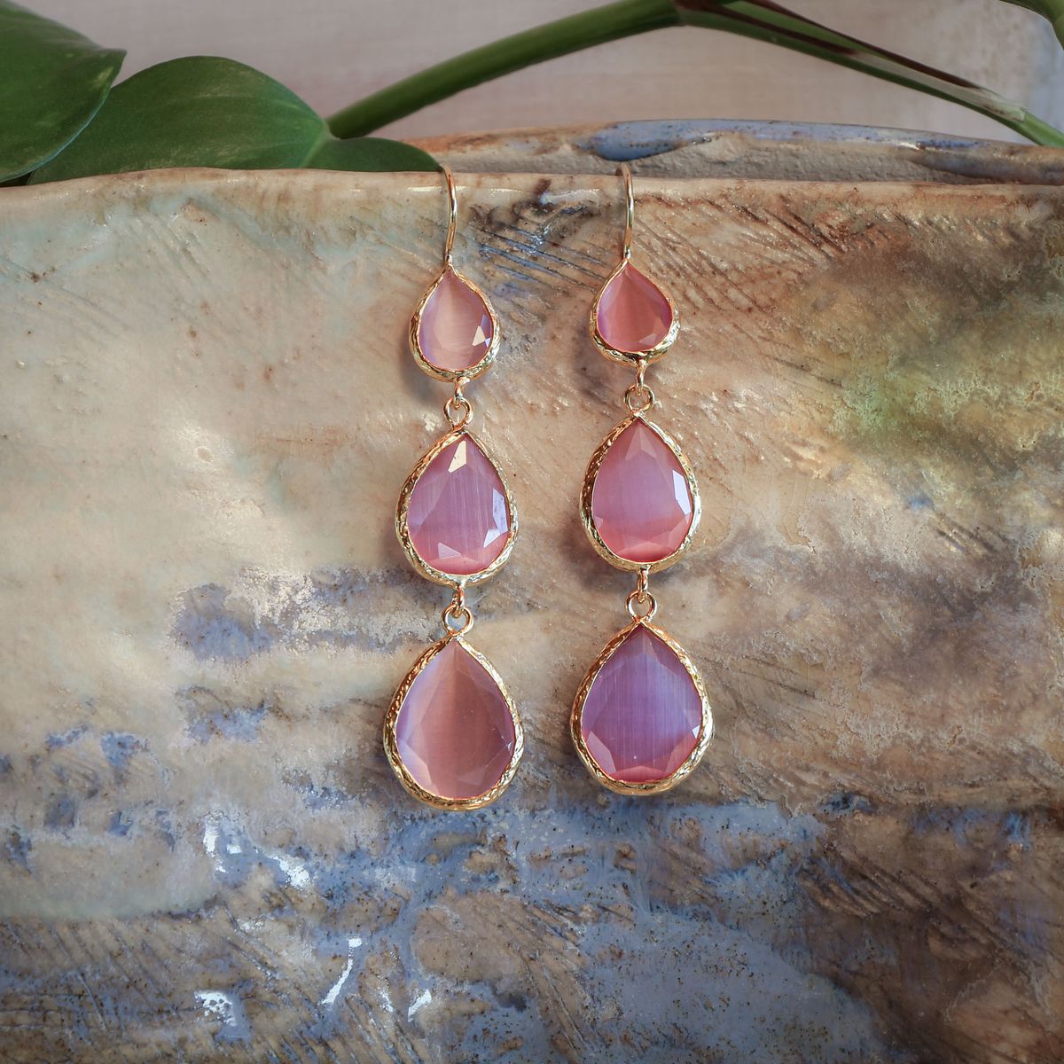 TURKUAZ - Aros Triple Aura Rosa - Baño de oro 22k