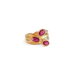 TURKUAZ - Anillo ajustable Elara Fucsia - Baño de oro 22 k