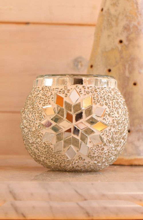 Portavela de mosaico turco Estrella blanca