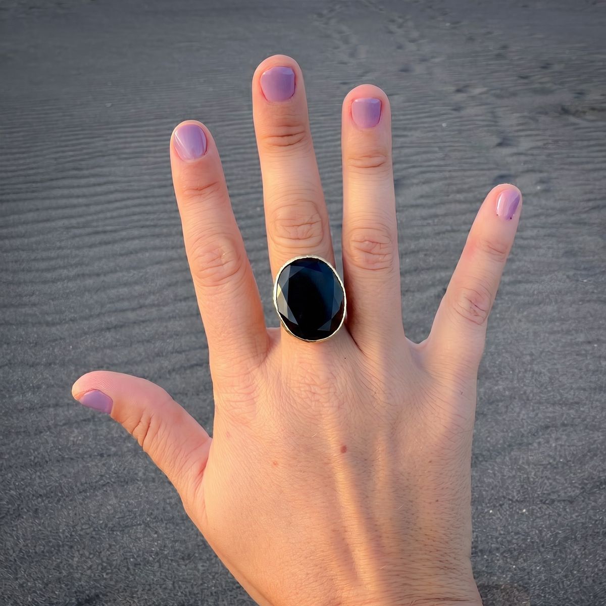 TURKUAZ - Anillo ajustable Deniz Negro - Baño de oro 22 k