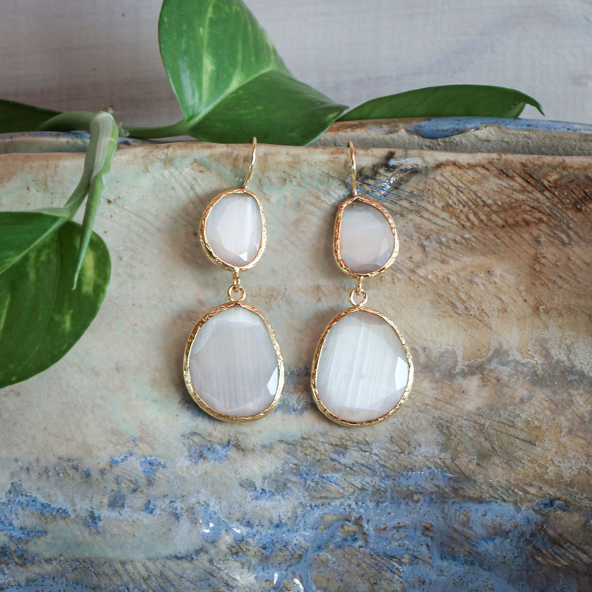 TURKUAZ - Aros Doble Aura Blancos L - Baño de oro 22k