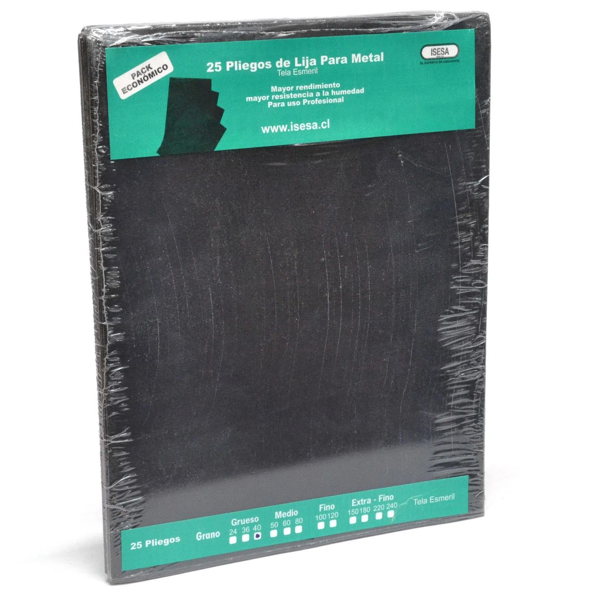 ISESA - Pack 25 Pliegos de Lija para Metal Respaldo de Tela Grano 40 ISESA