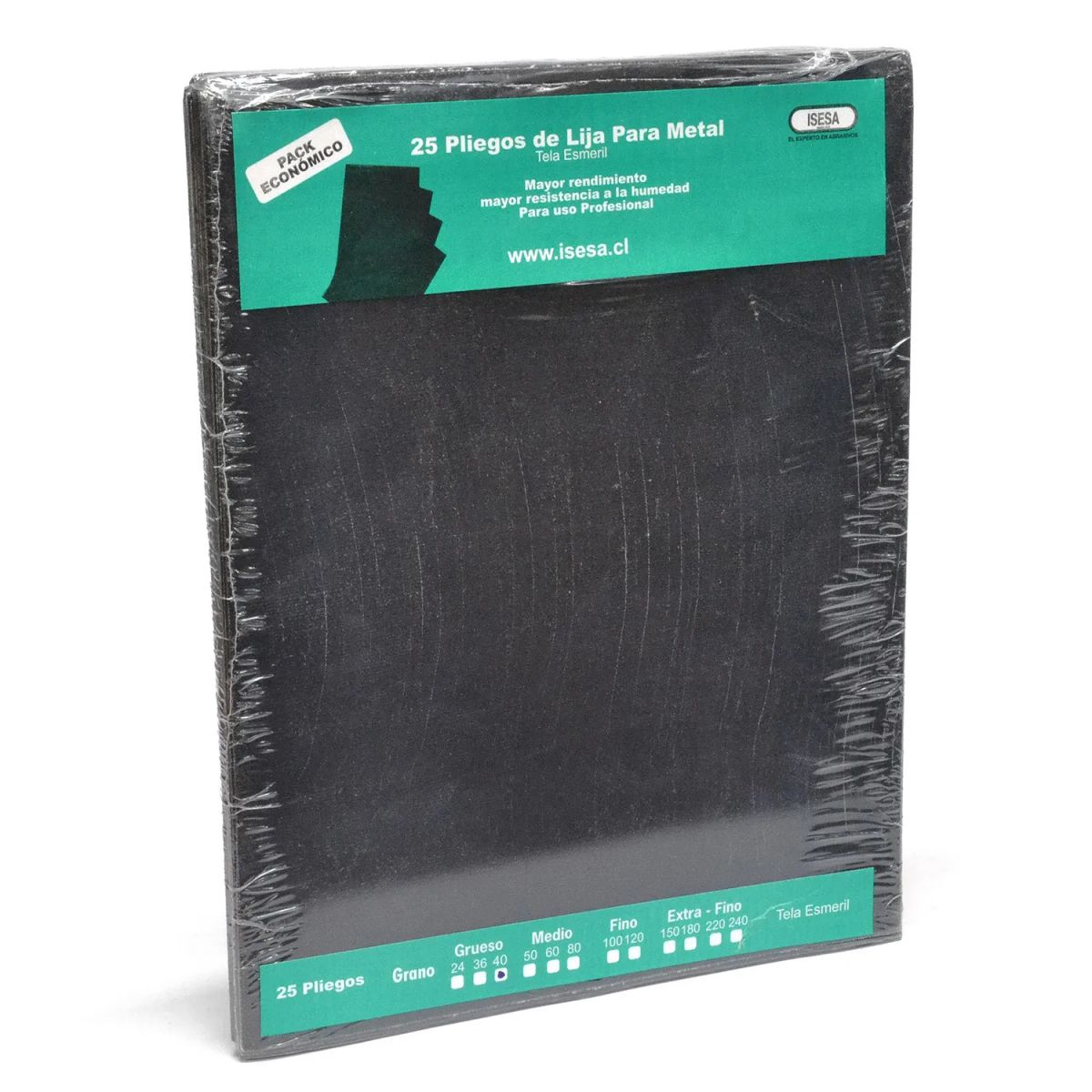 ISESA - Pack 25 Pliegos de Lija para Metal Respaldo de Tela Grano 40 ISESA