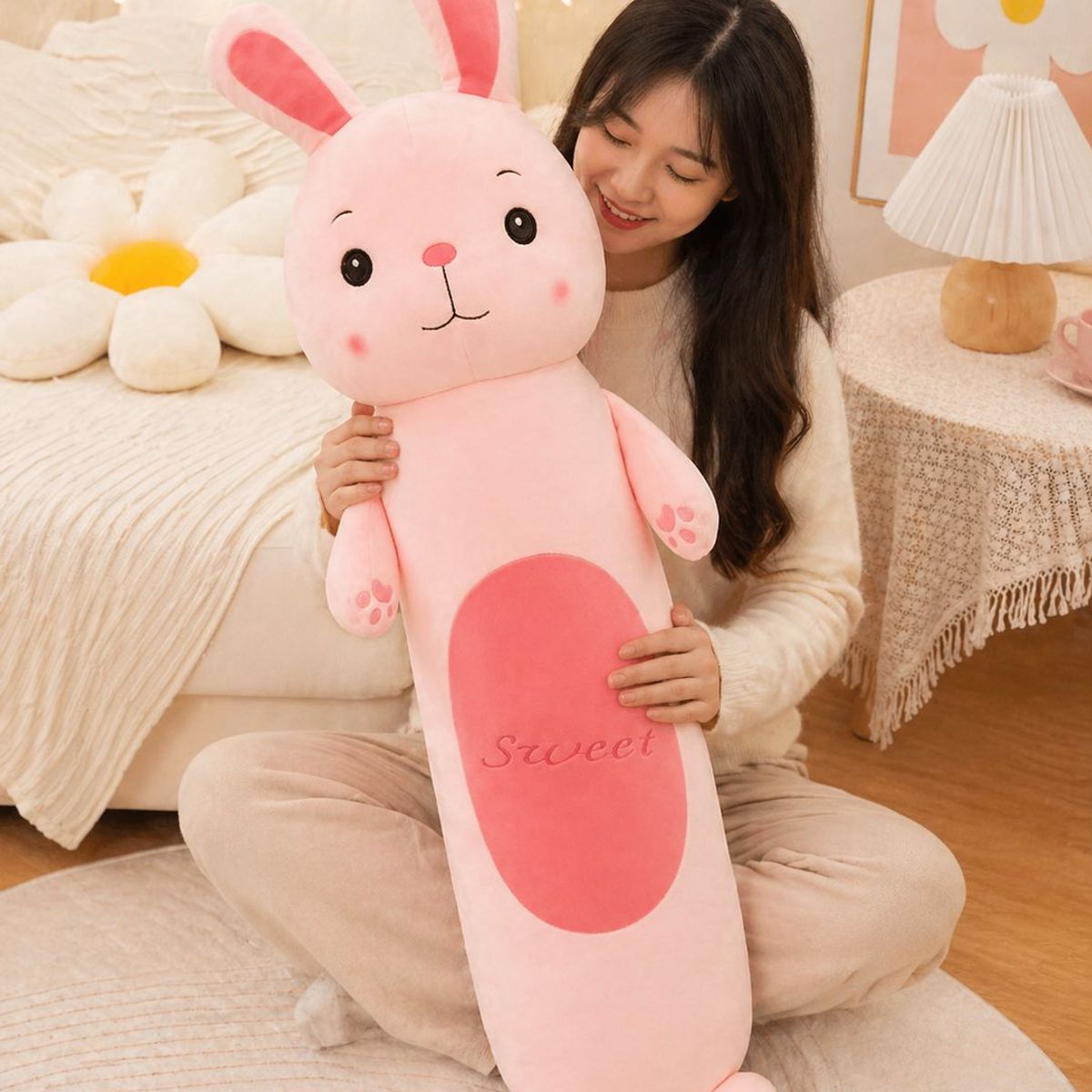 GENERICO - Cojín Peluche Conejo Largo 70 cm Decorativo Suave Infantil