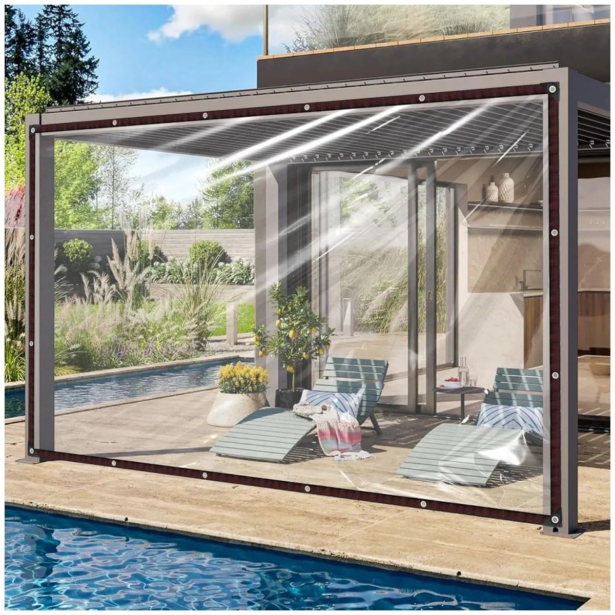 KUANGYE - 3 x 6 M Lonas Transparentes Resistentes Impermeables UV Con Ojales Para Exteriores,Jardín