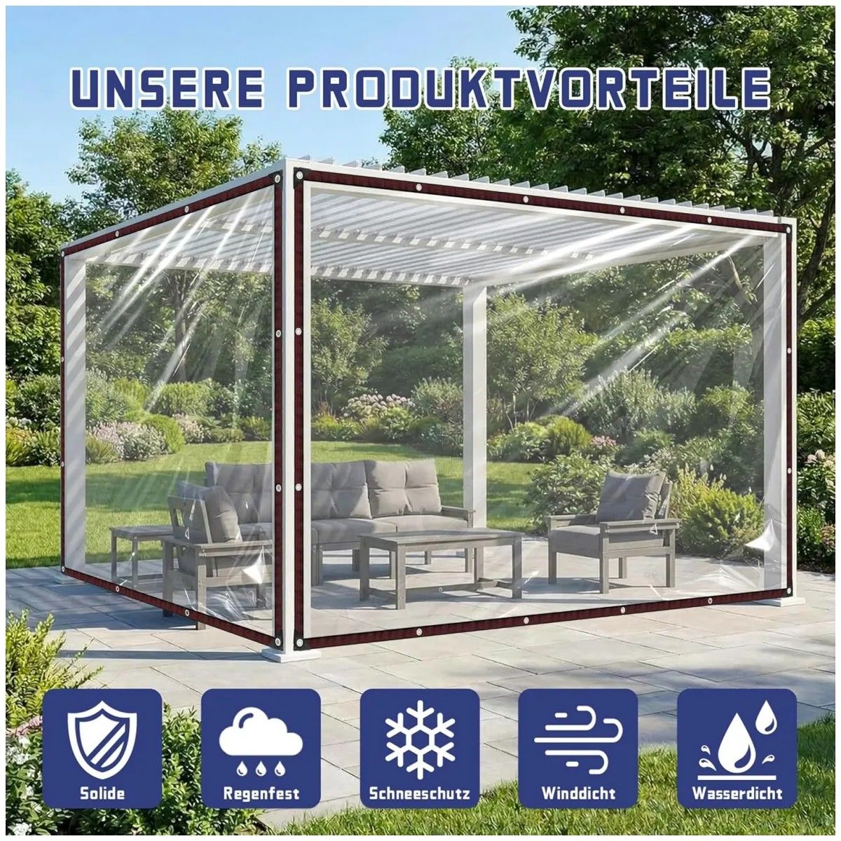 KUANGYE - 3 x 6 M Lonas Transparentes Resistentes Impermeables UV Con Ojales Para Exteriores,Jardín