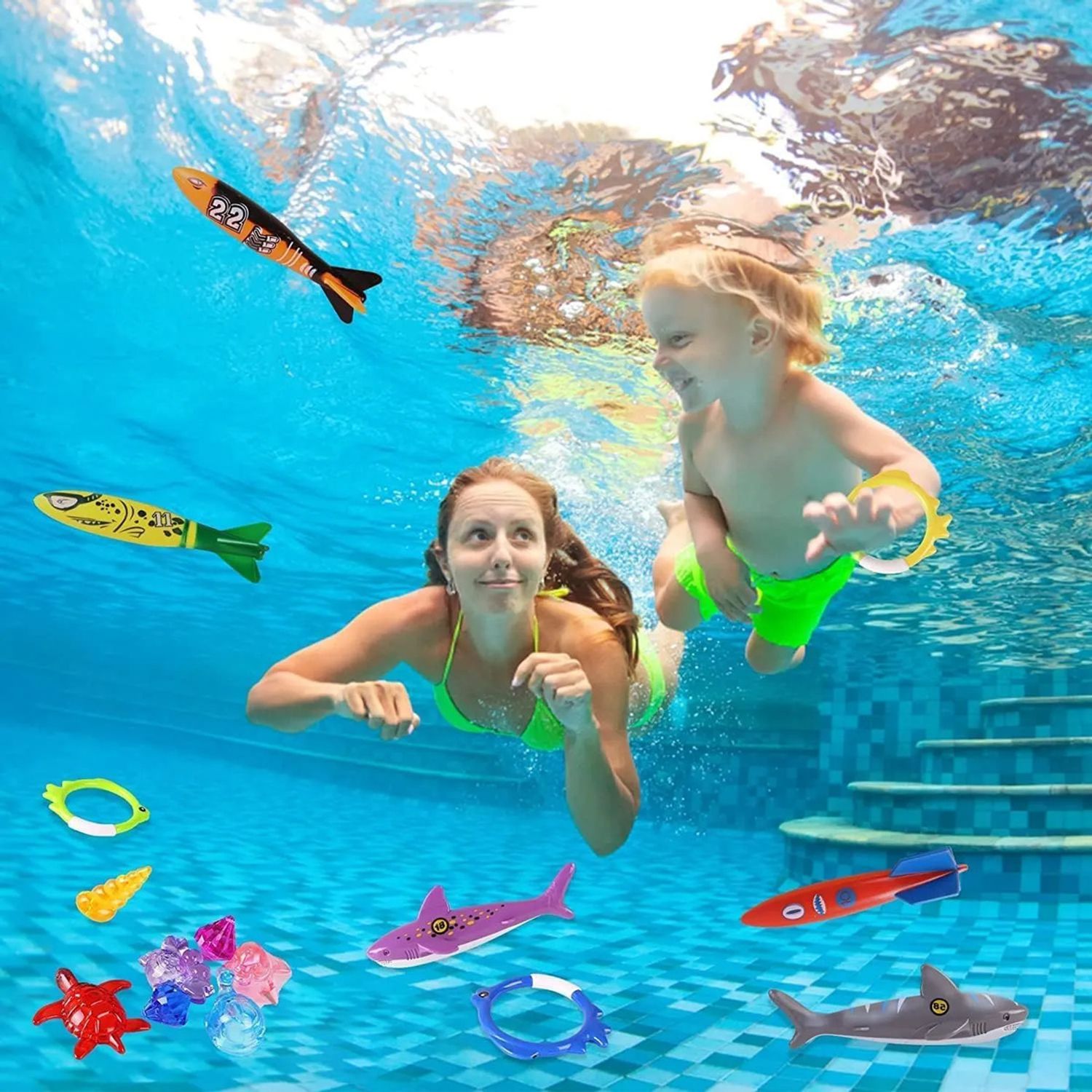 16 Juguetes De Piscina – 8 Tortugas Y 8 Estrellas De Mar De Goma – Ideales Para Buceo, Baño Y Juegos De Verano