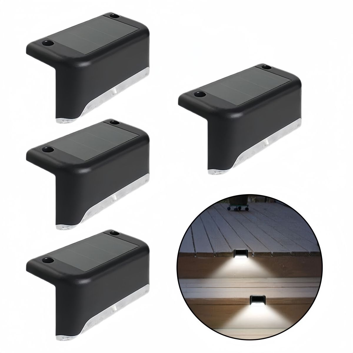 VIDA BUENAS - Kit 4 Luces Solares Patio Jardín Para Escaleras Y Muros Estructura Negro