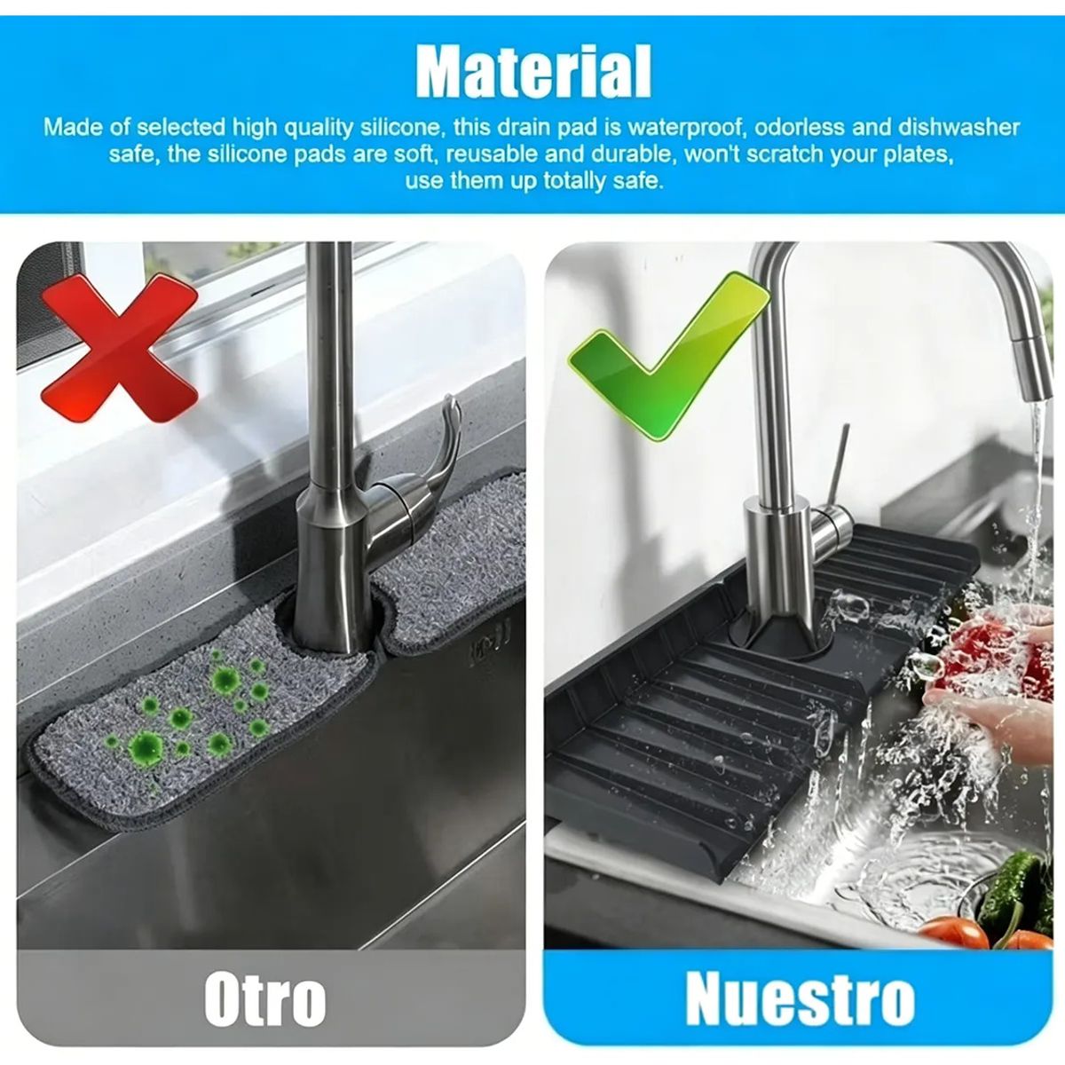 EINICIO - Protector Silicona Escurridor Grifo Lavaplatos Loza Cocina
