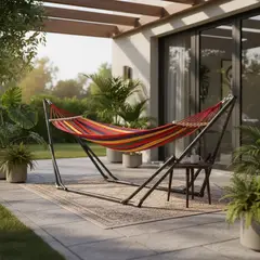 VIDA BUENAS - Hamaca Doble Con Soporte De Acero Y Estuche Portatil Color