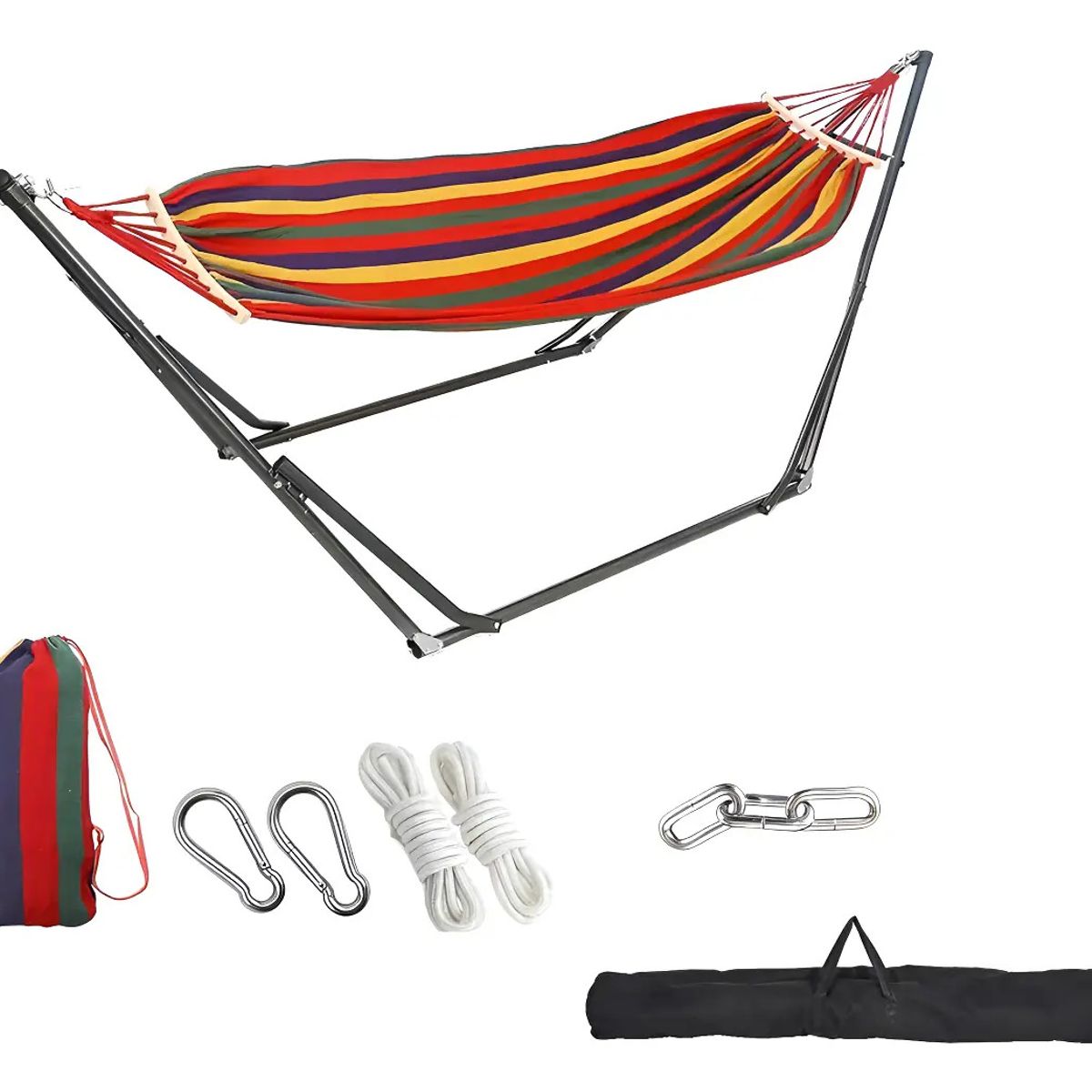 VIDA BUENAS - Hamaca Doble Con Soporte De Acero Y Estuche Portatil Color