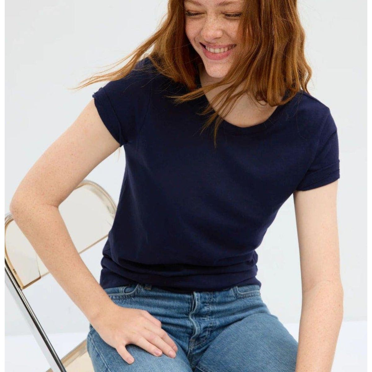 GAP - Polera Mujer GAP Clásica Cuello Crew Azul