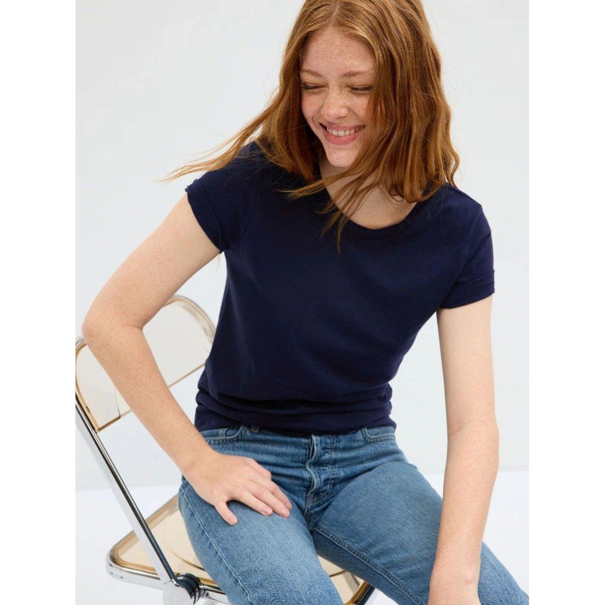 GAP - Polera Mujer GAP Clásica Cuello Crew Azul