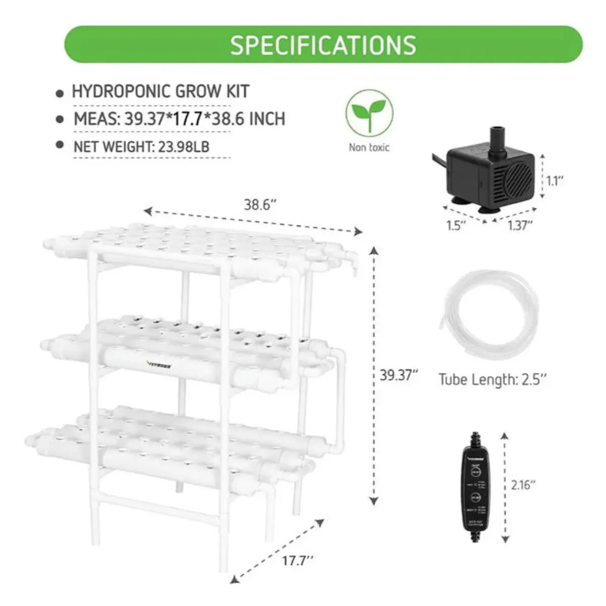 ATURE - Kit De Cultivo Hidropónico De 3 Pisos 12 Tubos Para Plantas