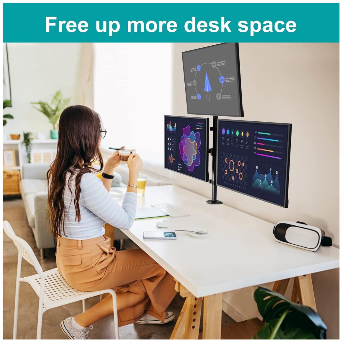 KUANGYE - Soporte 3 Monitores Triple Monitor Escritorio Articulado