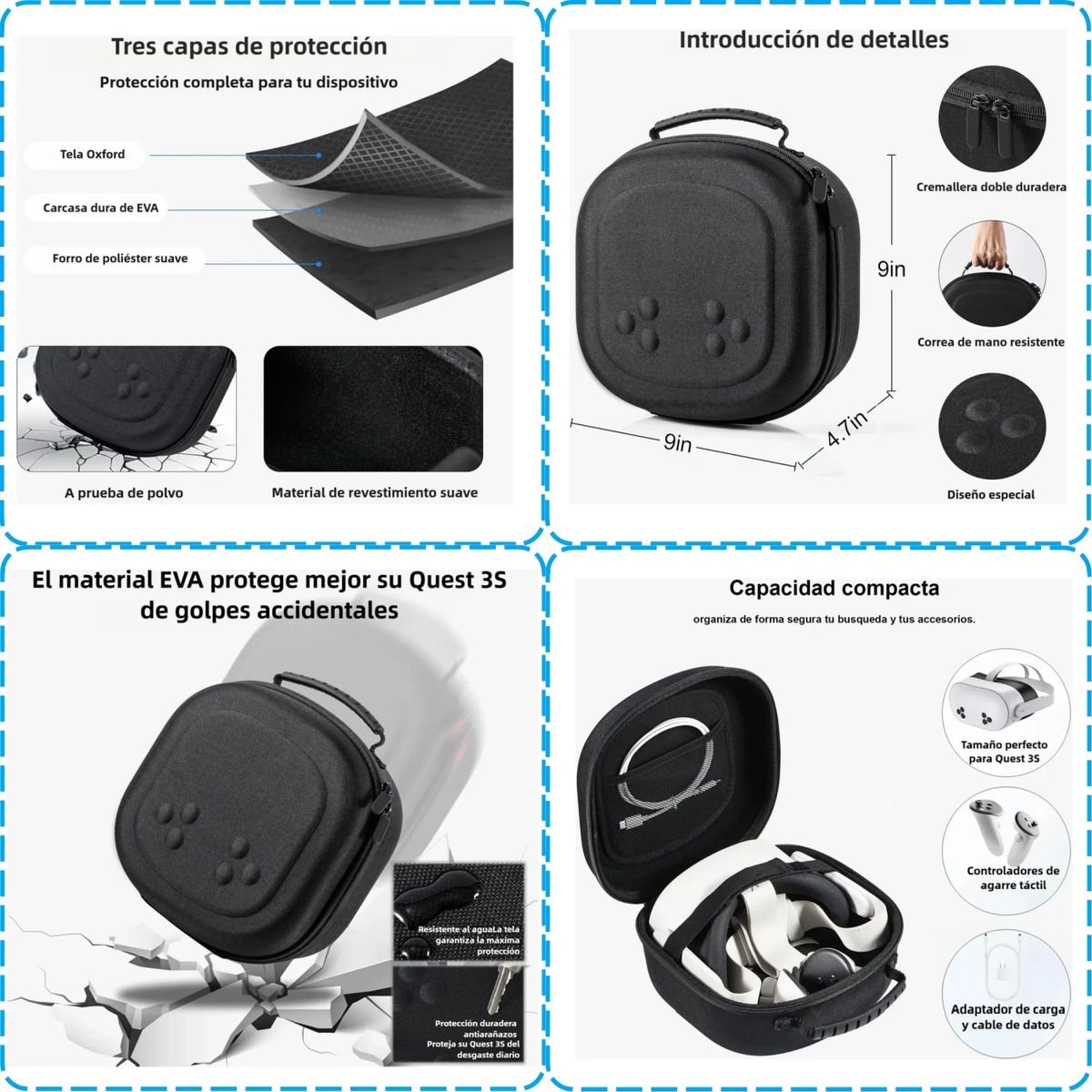 KUANGYE - Juego de Accesorios Protectores Auriculares VR,Estuche De Transporte Y Accesorios Para Meta Quest 3s