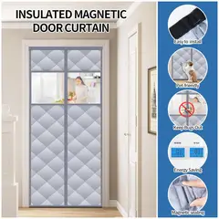 KUANGYE - Cortina magnética térmica aislante para puerta con ventana transparente 80 x 200 cm