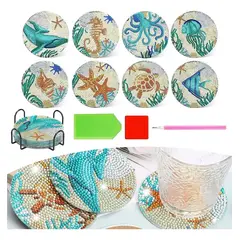 KUANGYE - Juego 8 Pintura Diamantes 5d Diy Animal Océano C/ 8 Posavaso