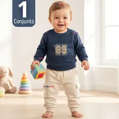 JUMP KIDS - Conjunto 2 Piezas Buzo Pantalón Y Polerón De Algodón Azul Bebé Niño
