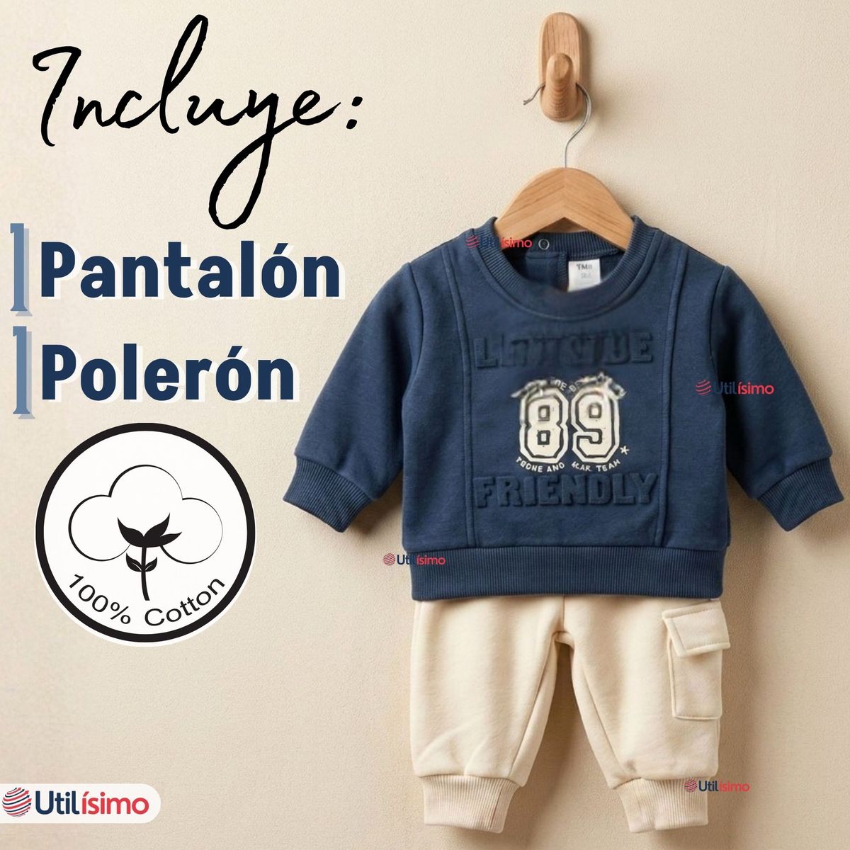 JUMP KIDS - Conjunto 2 Piezas Buzo Pantalón Y Polerón De Algodón Azul Bebé Niño