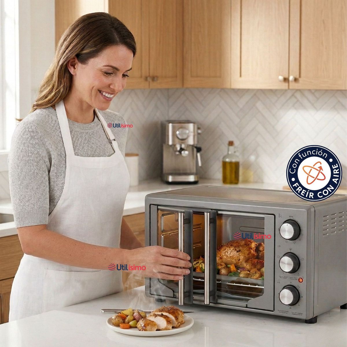 OSTER - Horno con freidora de aire Oster® de 42 litros, puertas francesas, TSSTTV42FDMAFNS 1700W