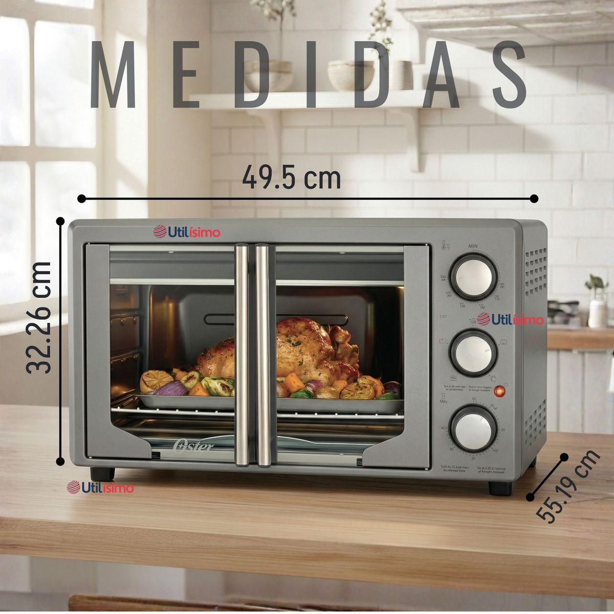 OSTER - Horno con freidora de aire Oster® de 42 litros, puertas francesas, TSSTTV42FDMAFNS 1700W