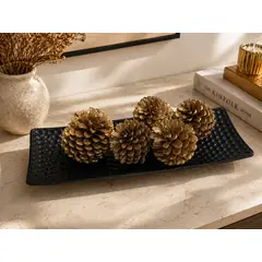 GENERICO - Bandeja Rectangular Negra con Piñas Doradas centro mesa moderno
