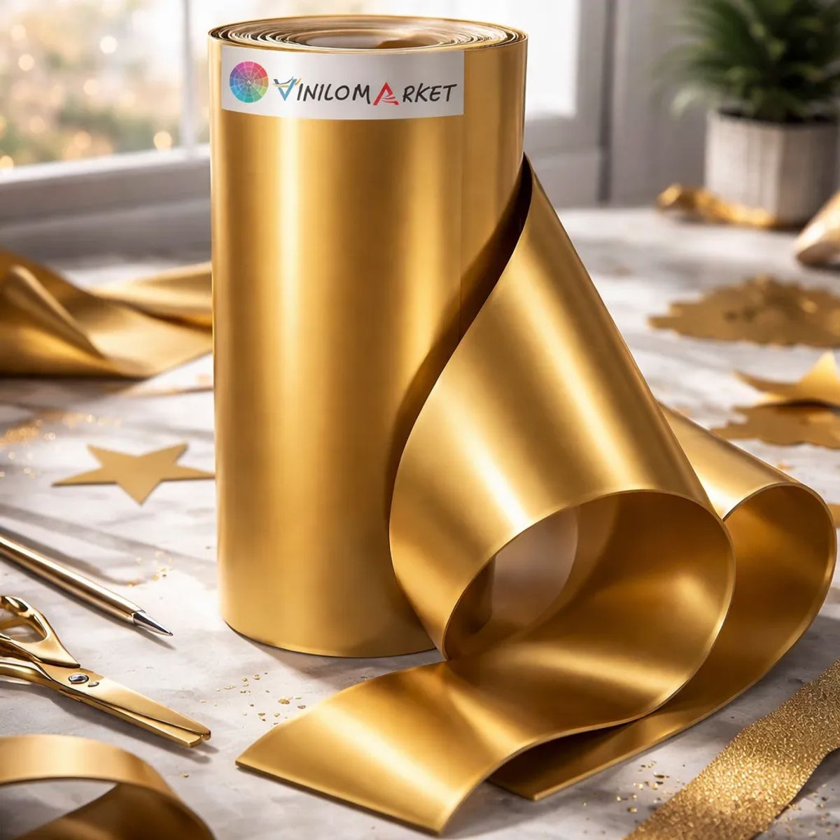 NEON - Vinilo Adhesivo De Corte Oro De 30 Cm X 10 Mts