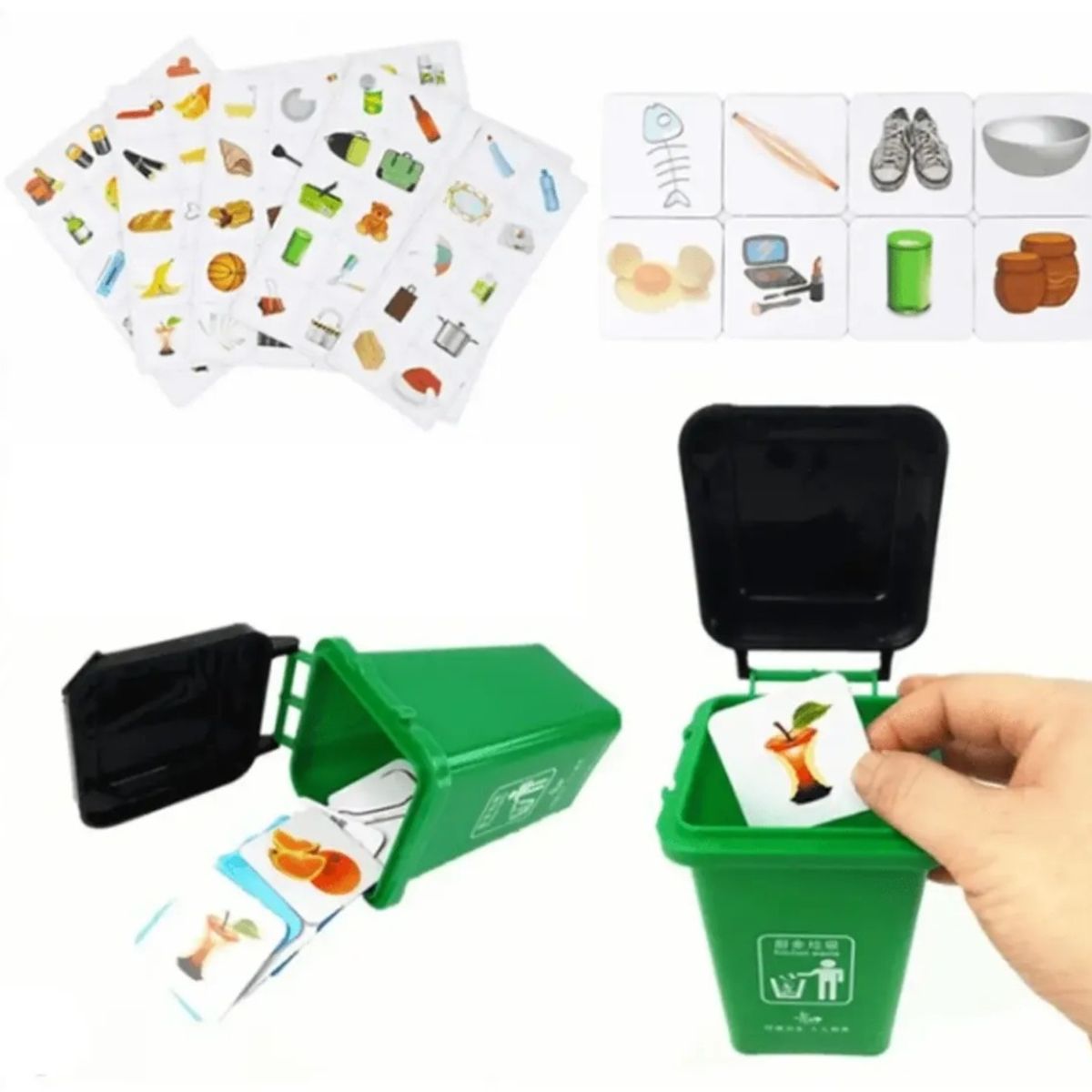 GENERICO - Juego Educativo Clasificación De Basura Con 4 Botes Tarjetas