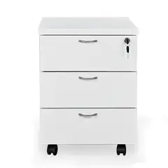 GENERICO - Cajonera Móvil con Llave para 3 Cajones con Llaves y Ruedas, Laminado Compacto. Blanca